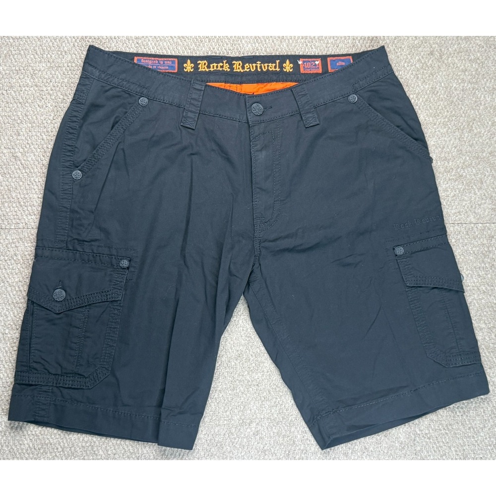 Rock Revival Slim Men's Embroidered Cargo Shorts Size 40